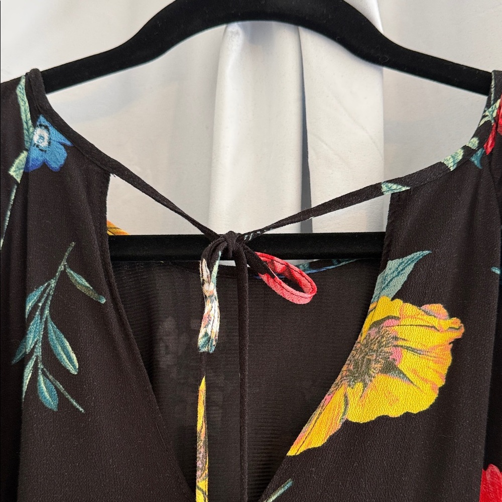 Old Navy Black Floral Tie Back Mini Dress Womens Medium - Picture 6 of 11
